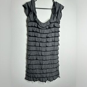 M.S.S.P. Bodycon Dress Womens Size  M Ruffle Sleeveless Gray Black